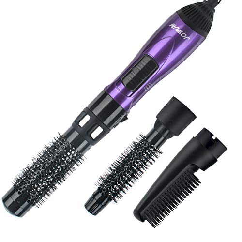 JOYYUM 1000W Hot Air Brush Styler Kit with 1 Inch & 1-1/2 Inch Brush Attachments, 3-in-1 Ionic Hair Dryer Brush for Styling & Frizz Control, Purple