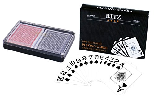 Ritz 2-Decks Poker Size 100% Plastic Playing Cards Set in Plastic Case, Large (Jumbo) Index