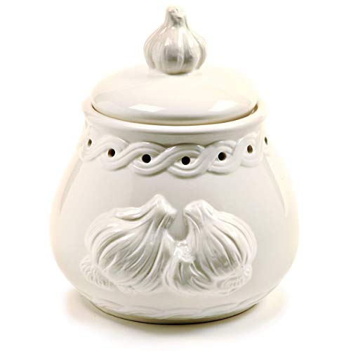 Norpro Deluxe Stoneware Garlic Keeper, Measures 7'x 5' x 5.5' White Color (1-Pack)