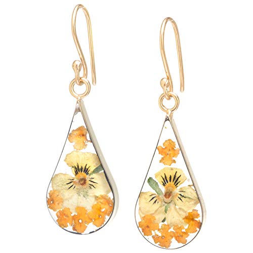 Amazon Collection Women's 14K Gold Over Sterling Silver Pressed Flower Teardrop Earrings, Yellow, One Size