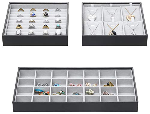 Magic Stackable Jewelry Trays Closet Dresser Drawer Organizer for Accessories, Gadgets & Cosmetics, Storage Display Showcase Holder Box, Set of 3