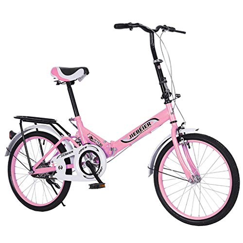 Tengma 20 Inch 7 Speed Folding Bike for Adult and Women Teens, Mini Lightweight Bicycle for Student Office Worker Urban Commuter Bike, High Tensile Aluminum Frame with V Brake Rear Rack (Pink)