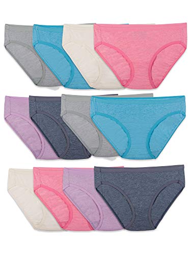 Fruit of the Loom Women's Underwear Beyondsoft Panties (Regular & Plus Size), Bikini-Cotton Blend-12 Pack, 8
