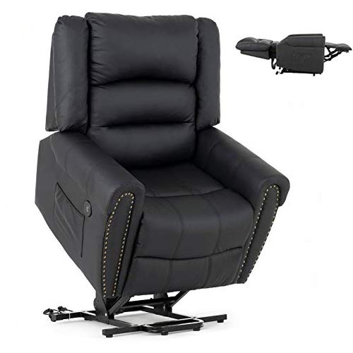 Mecor Power Lift Chair Lift Recliner for Elderly w/Dual Motor PU Leather Lay Flat Sleeper Recliner with Massage/Heat/Vibration/Remote Control for Living Room