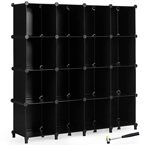 Tangkula 16 Cubes Storage Organizer, DIY Plastic PP Closet Cabinet w/Rustproof Steel Frame, Portable DIY Modular Storage System w/Hammer for Toys, Books, Shoes Indoor Use