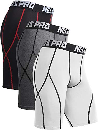 Neleus Men's 3 Pack Sport Running Compression Shorts,6012,Grey,Black (Red Stripe),White,US XL,EU 2XL