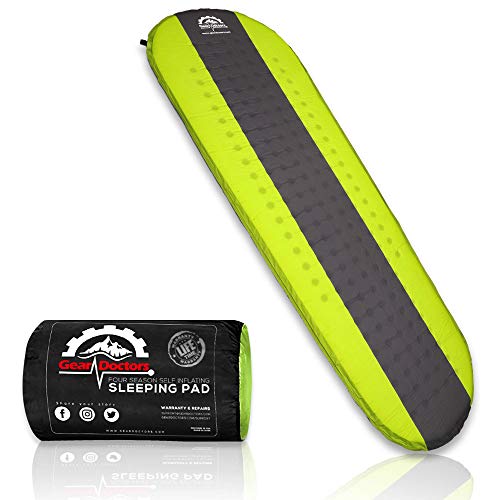 Gear Doctors Self Inflating Sleeping Pad - 4.3 R Four Season Camping pad-1.5 Inch Thick Air Foam Hybrid- Perfect Size Mattress for Camping Backpacking Travel with Insulation for Cold Winters