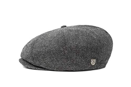 Brixton Men's Brood Newsboy Snap Hat, Grey/black herringbone, Large