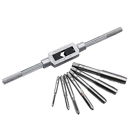 Sunxenze 8pcs Metric Thread Machine Taps Set, Hand Screw Thread Plug Taps M3 M4 M5 M6 M8 M10 M12 with Adjustable Tap Wrench 1/16-1/2''