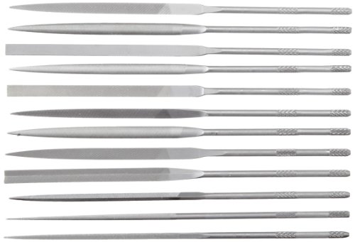 Nicholson 12 Piece Needle File Set with Handles, Swiss Pattern, Double Cut, #0 Coarseness, 5-1/2' Length