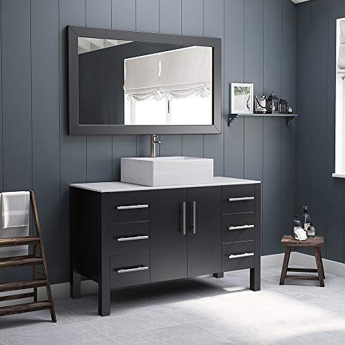 48 Inch Espresso Wood & Porcelain Single Vessel Sink Bathroom Vanity Set- Randolph (Brushed Nickel Facucet)