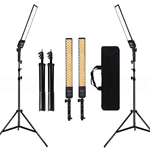 GIJUANRING 2 Packs Dimmable Bi-Color LED Video Light with Tripod Stand Bag Photography Lighting Kit for Camera Video Studio YouTube Product Photography Shooting,376 LED Beads, 3200-5500K,CRI 96+