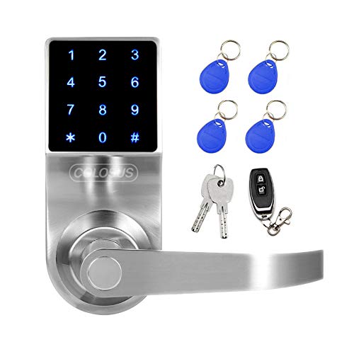 Colosus NDL319 Keyless Electronic Trusted Digital Smart Door Lock, Keypad – Smartcode Security, Grant & Control Access for Home, Office, Rental Property, Gym (Silver - 4 Key Fobs)