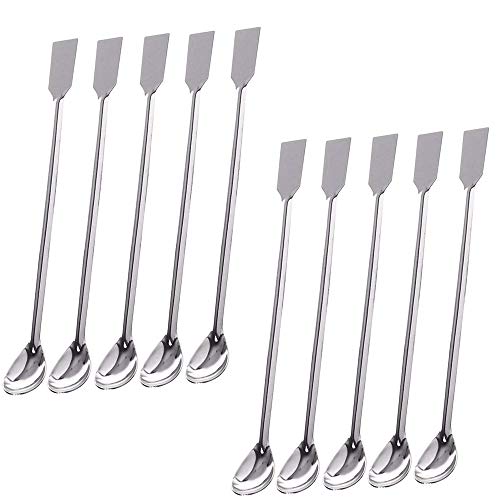 TIHOOD 10PCS 2 in 1 Stainless Steel Lab Spoon Spatula/Laboratory Sampling Spoon Mixing Spatula