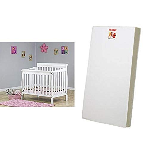 Dream On Me 3 in 1 Aden Convertible Mini Crib, White and 3 Portable Crib Mattress, White