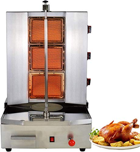 Libai Commercial Shawarma Grill Doner Kebab Propane Gas Machine 3 Burner Gyro Meat Automatic Spinning Vertical Broiler Holder With Meat 25lbs Capacity for Restaurant Home Kitchen Use