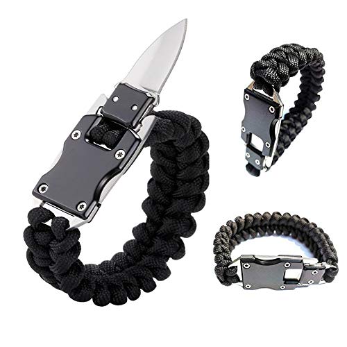 WEREWOLVES Paracord Rope Bracelet Survival Bracelets Multitool Survival Gear Tactical EDC Bracelet Camping Paracord Bracelet for Men Gift (Black)