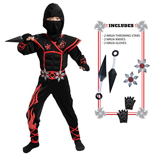 Child Unisex Flame Red Ninja Costume (Medium (8-10 yr))