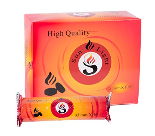 Sunlight High Quality Premium Hookah coal - 100 Coals Per Box, 10 Rolls of 100 Charcoal Tablets - 33mm
