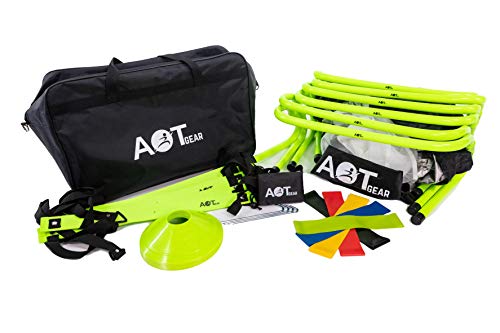 AOT Gear Speed and Agility Training Equipment - Agility Ladder, Soccer Cones, Running Parachute, Agility Hurdles Speed Training -Football Ladder Training Equipment Set - Agility Training Set
