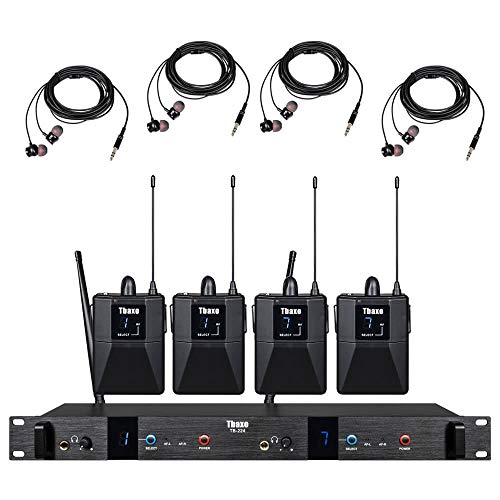 TBAXO Wireless in Ear Monitor System UHF Pro Audio Professional Monitoring 2 Channel 32 Frequency with 4 Receivers for Stage & Studio