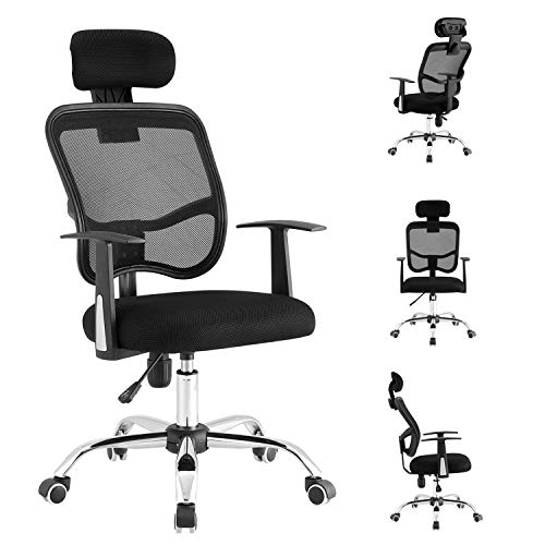 LIONROAR Office Chair Computer Chair Task Chair Executive Chair with Lumbar Support Armrest Breathable Mesh Back Adjustable Headrest Ergonomic Office Chair(Black)