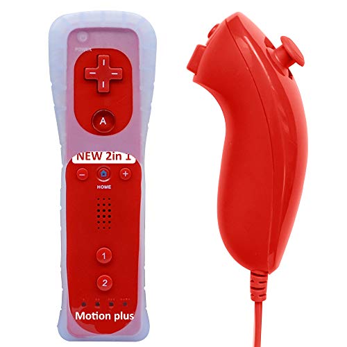 Wii U Remote Controller, Built in Motion Plus Remote and Nunchuk Controller with Silicon Case and Wrist Strap for Nintendo Wii and Wii U (Red)