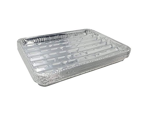 Pack of 25 Disposable Aluminum Broiler Pans – Good for BBQ, Grill Trays – Multi-Pack of Durable Aluminum Sheet Pans – Ribbed Bottom Surface - 13.40' x 9' x 0.85'