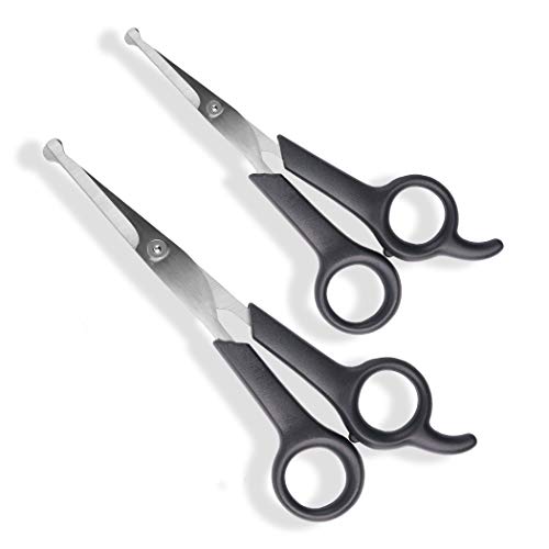 Pets First Pet Grooming Scissors - Body & Facial Trimmer, Stainless Steel Blades - Round Tip Shears for Long, Medium, Short, Thick, Wiry, Curly Hair - Lightweight Cutter for Dogs & Cats - Set of 2