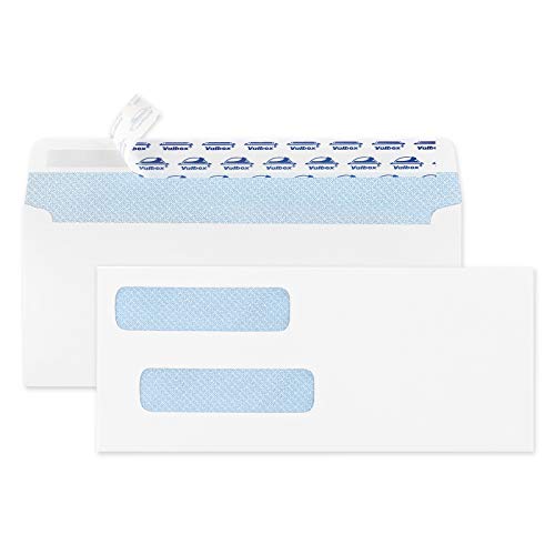 ValBox 200 Count #8 Double Window Envelopes 3 5/8' x 8 11/16' Flip and Seal Double Window Security Check Envelopes- Security Tint Pattern Designed for Home Office Secure Mailing