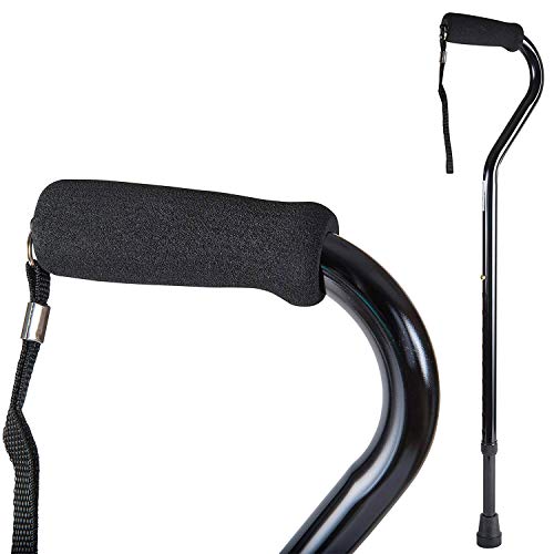 DMI Deluxe Lightweight Adjustable Walking Cane with Soft Foam Offset Hand Grip, For Men and Women, Black