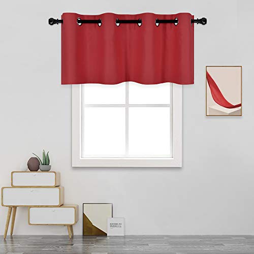 Solid Grommet Top Valance for Kitchen Blackout Curtain Valance Window Treatment for Living Room Short Straight Drape Valance for Bedroom Kids Room 52 Inch Wide by 18 Inch Long 1 Panel Red