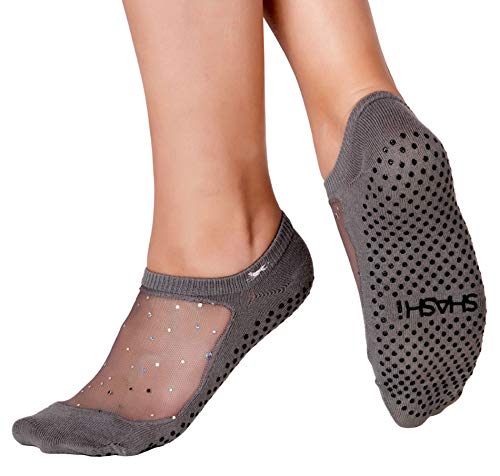 Shashi Charcoal Glitter Mesh Non Slip Ergonomic Socks Pilates Barre Ballet Yoga Dance, Small, 5.5-7.5