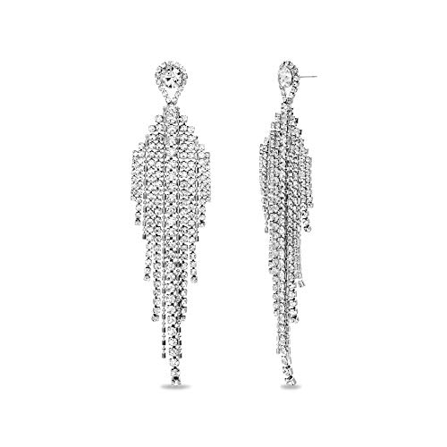 Steve Madden Silver Tone Rhinestone Fringe Chandelier Earrings For Women