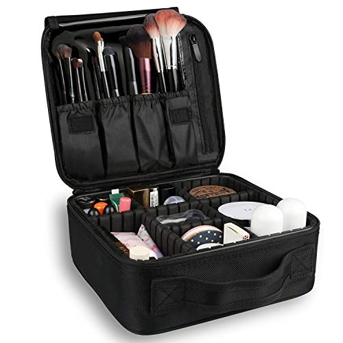 Bvser Travel Makeup Case, Cosmetic Train Case Organizer Portable Artist Storage Makeup Bag with Adjustable Dividers for Cosmetics Makeup Brushes Toiletry Jewelry Digital Accessories - Black