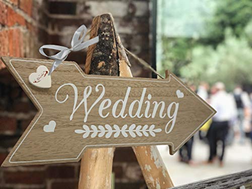 BLISSART Rustic Wedding Decorations Theme - Wedding Directional Signs Decoration Stuff Supplies for Ceremony and Reception Rustic Vintage Decor Wood Sign Wooden Board Props for Wedding Shower