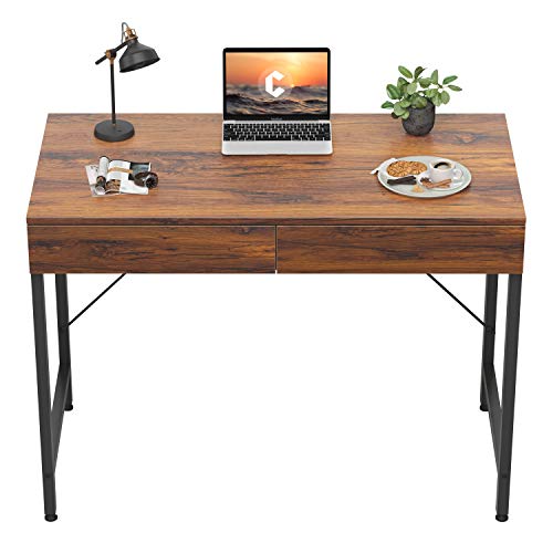 CubiCubi Computer Small Desk, 40 inches with 2 Storage Drawers for Home Office Writing Desk, Makeup Vanity Console Table, Dark Rustic