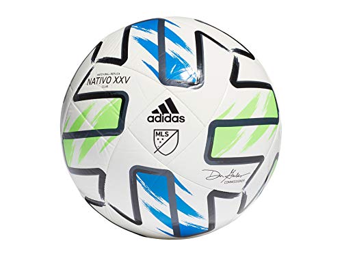 adidas MLS Nativo XXV Club Soccer Ball White/Solar Green/Glory Blue/Black 5