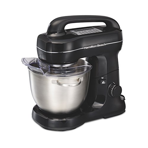 Hamilton Beach Electric Stand Mixer, Tilt-Head, 4 Quarts, 7 Speeds With Whisk, Dough Hook, Flat Beater Attachments, Splash Guard, Black (63391),