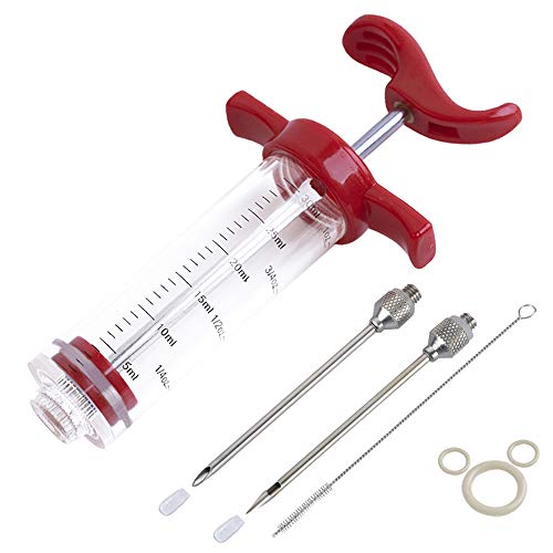 Ofargo Plastic Marinade Injector Syringe with Screw-on Meat Needle for BBQ Grill, 1-oz, Red, Recipe E-Book (Download PDF)