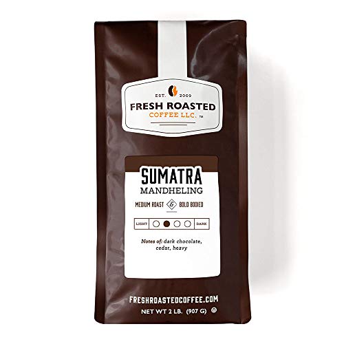 Fresh Roasted Coffee LLC, Sumatra Mandheling Coffee, Medium Roast, Low Acidity, Whole Bean, 2 Pound Bag
