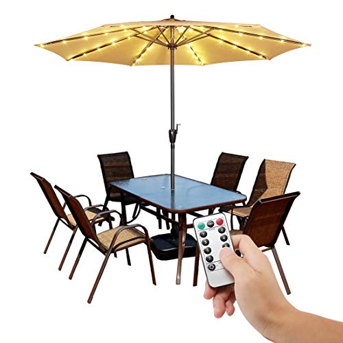 Patio Umbrella Lights Cordless Fairy String Lights with Remote Control 8 Brightness Mode LED Umbrella Pole Light Wireless Battery Operated Waterproof for Umbrella Outdoor Garden Decoration-Warm White