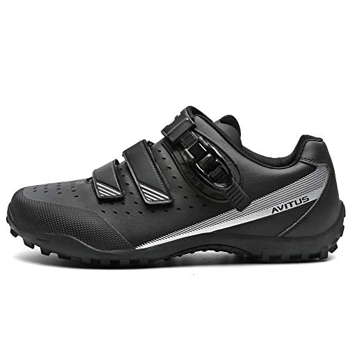 Mens Cycling Shoes with SPD Cleats Compatible Shimano Pedals Breathable and Comfortable MTB Bicycle Shoes with Buckle Black Size12(Black/Silver11)