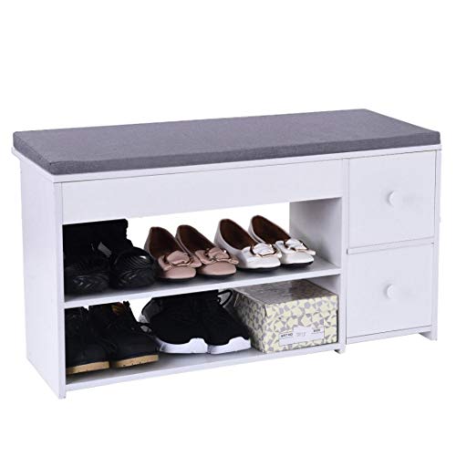 [Ship from US] 2 in 1 Shoe Rack Bench, 2-Tier Shoe Organizer, Storage Storage Ottoman W/ 2 Drawers, Ideal for Entryway Bathroom Living Corridor
