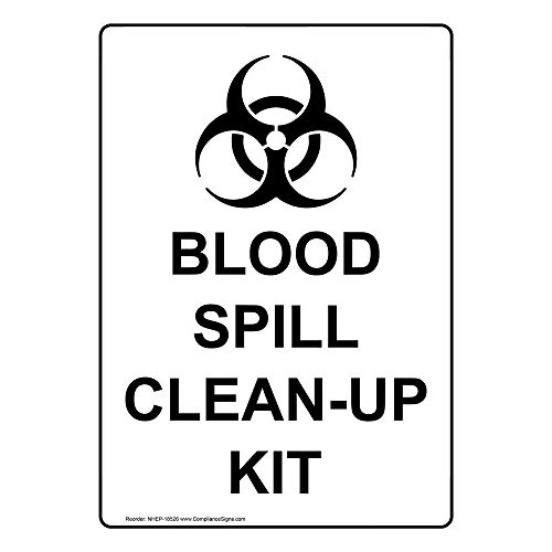 Vertical Blood Spill Clean-Up Kit Label Decal, 5x3.5 in. 4-Pack Vinyl for Facilities by ComplianceSigns