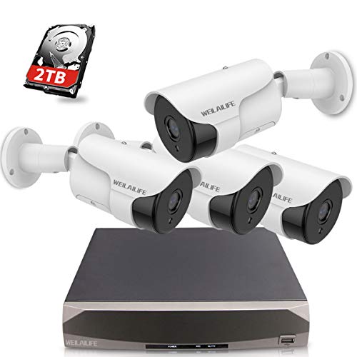 5.0MP Two Way Audio PoE Security Camera System, 4pcs 5MP Wired Backstreet PoE IP Cameras, 8 Channel NVR Recorder with 2TB HDD, 24/7 Video Complete Surveillance Systems for Outdoor/Indoor Use