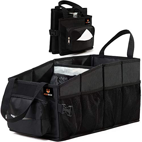 Tote Car Organizer Front Seat | Tissue Box & Cup Holder | Back Seat Car Organizer Between Seats | Passenger Seat Floor Organizer under Seat | Backseat Police Storage Container