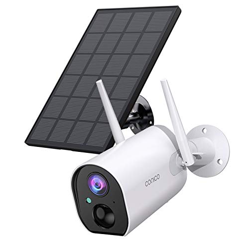 Outdoor Security Camera, Conico Wireless Solar Powered Rechargeable Battery Home IP Camera Surveillance WiFi Cam with Solar Panel Night Vision Two Way Audio PIR Motion Detection IP65 Waterproof