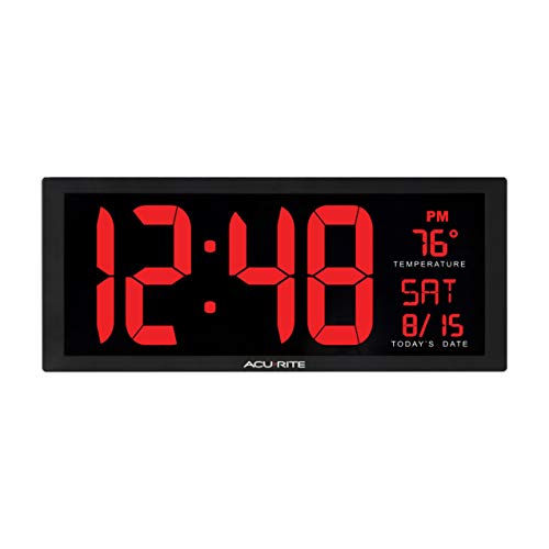 AcuRite 75127M 14.5 Inch Large Red Oversized LED Clock with Indoor Temperature, Date and Kickstand (75172MDI), 14.5-Inch