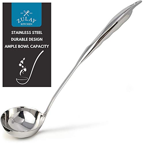 Zulay Premium 12 Inch Stainless Steel Ladle with Comfortable Grip - Soup Ladle with Long Handle and Ample Bowl Capacity Perfect for Stirring, Serving Soups and More - Heavy-Duty Metal Ladle